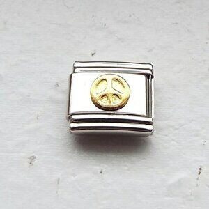 Gold metal peace sign 9mm stainless steel Italian charm bracelet link new